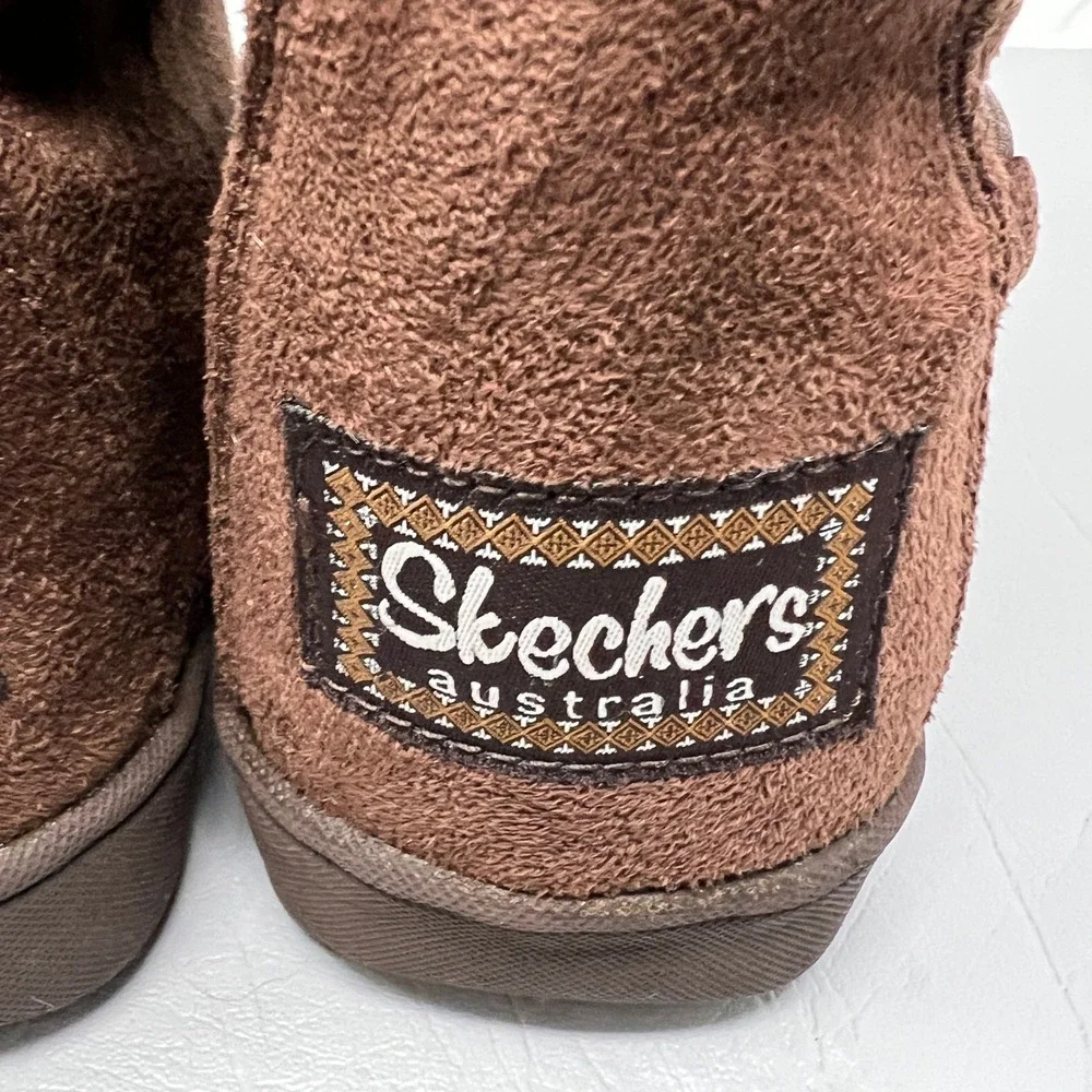 Skechers‎ Australia Womens Suede Faux Fur Boots 9.5 Button Mid Calf Cozy Comfort